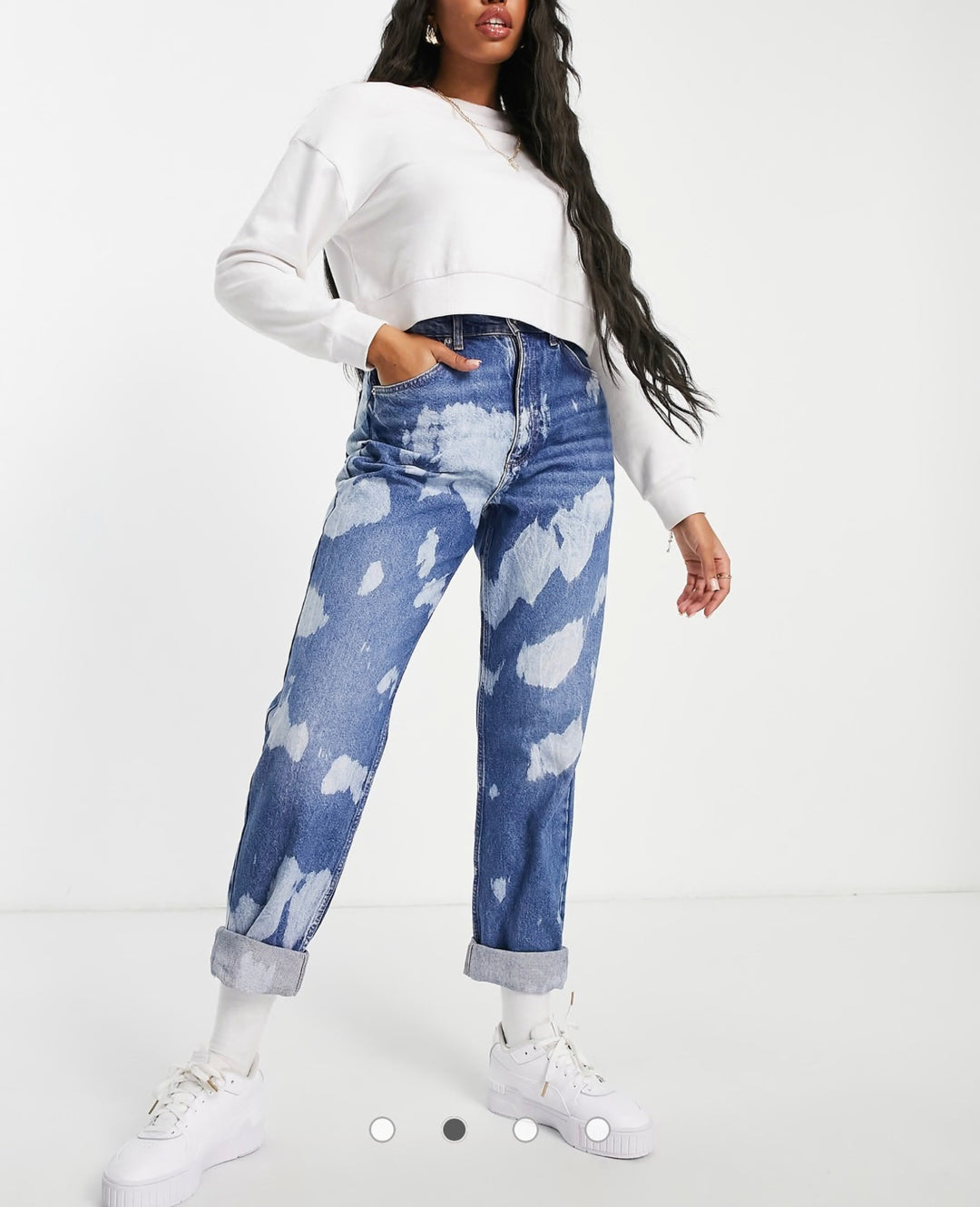 ASOS DESIGN Hourglass 'slouchy' mom jean in midwash with paint splatter