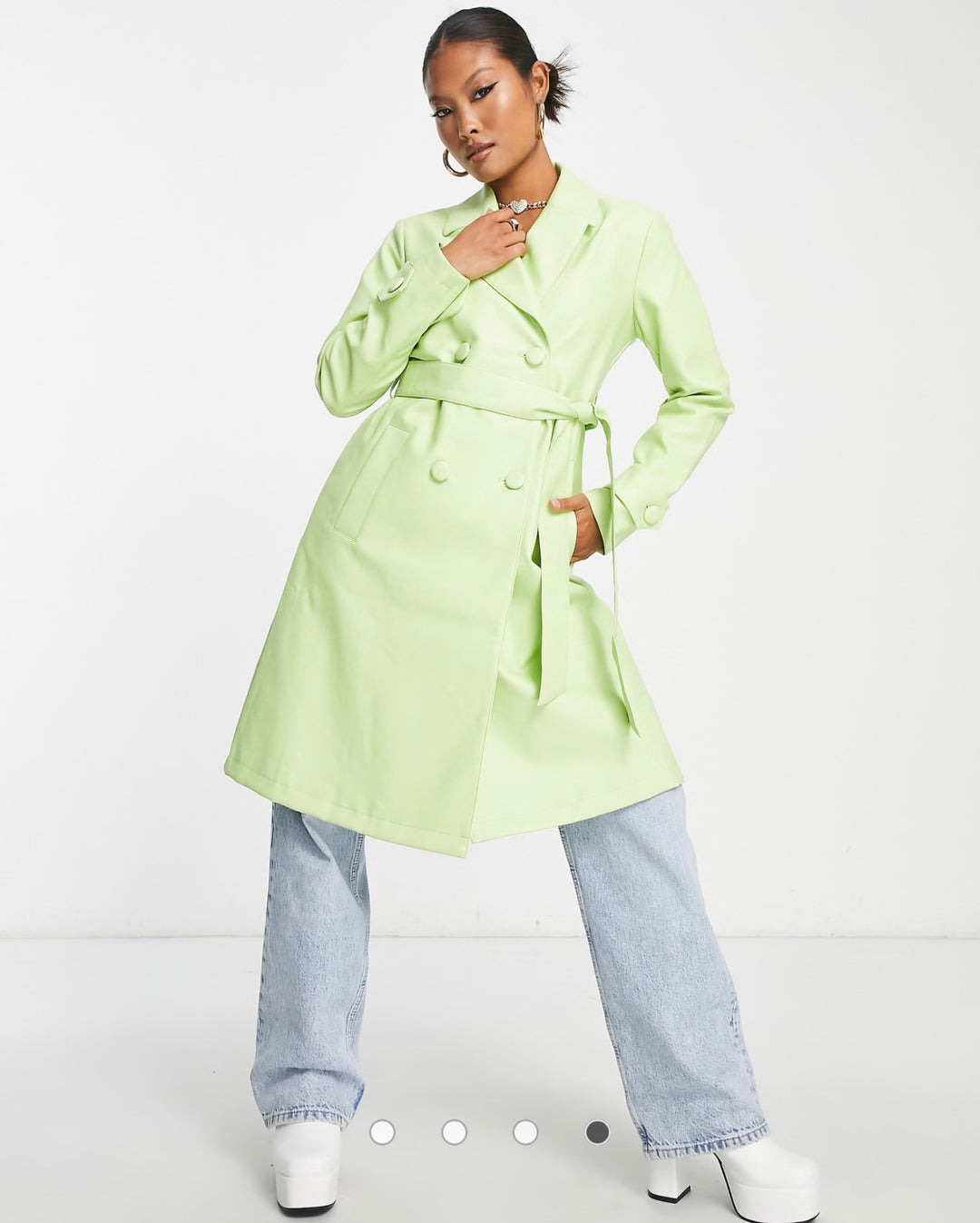 Forever New Petite belt PU jacket in lime green