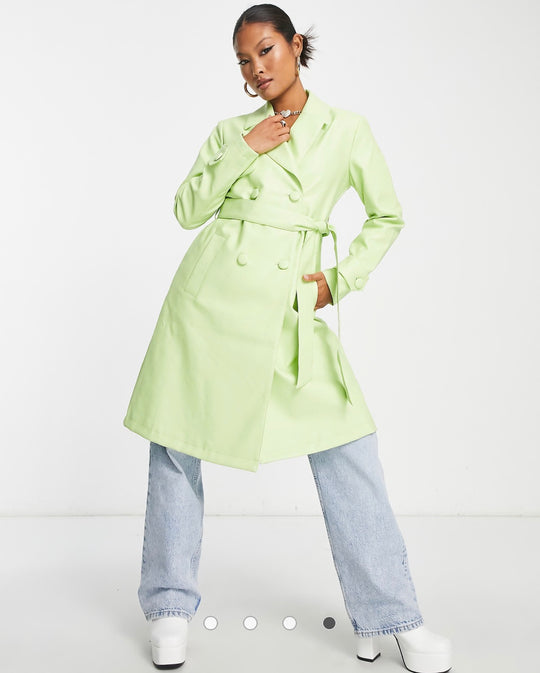 Forever New Petite belt PU jacket in lime green