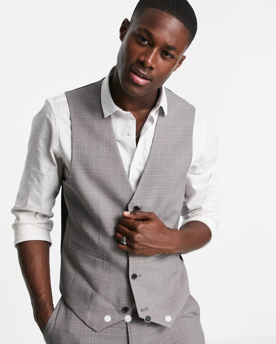 ASOS DESIGN wedding slim waistcoat in charcoal crosshatch