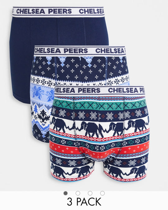 Chelsea Peers 3 pack fairisle boxers in blue