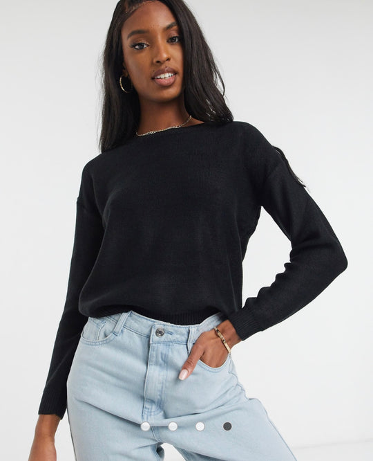 Brave Soul Tall grunge crew neck jumper in black