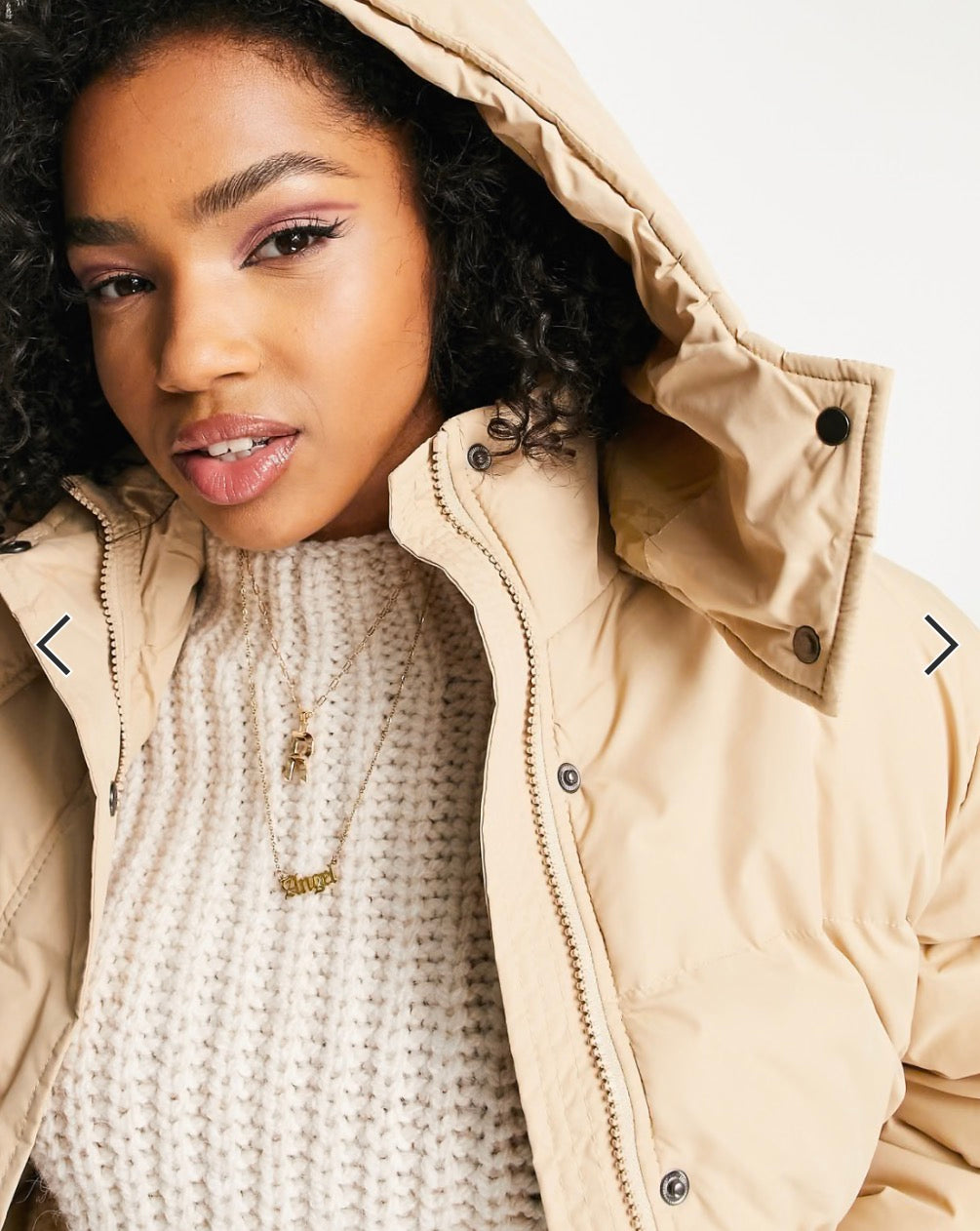 Brave Soul bunny hooded puffer jacket in camel