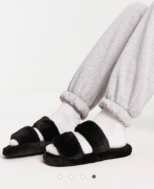 ASOS DESIGN Zion double strap slider slippers in black