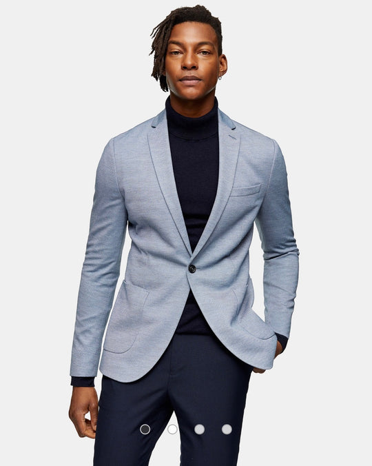Topman skinny single breasted blazer in blue marl