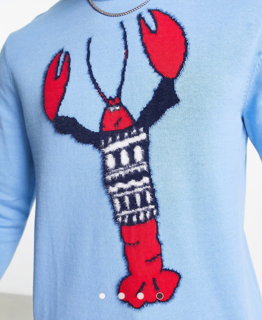 ASOS DESIGN knitted christmas jumper with festive lobster in blue