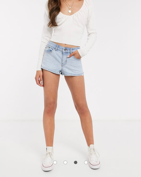 ASOS DESIGN Petite denim mini short in blue
