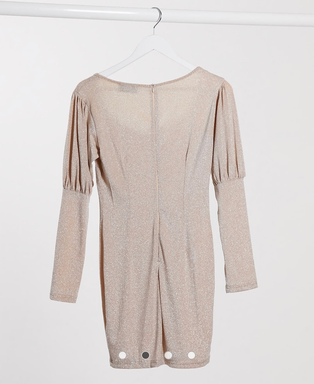 AX Paris puff sleeve mini dress in metallic light pink in beige