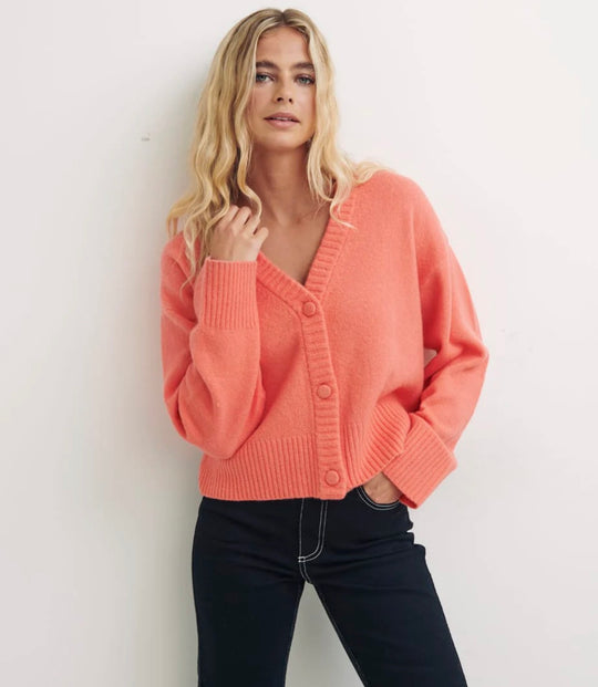 Nobody’s Child 3 Button Cardigan in Coral Pink