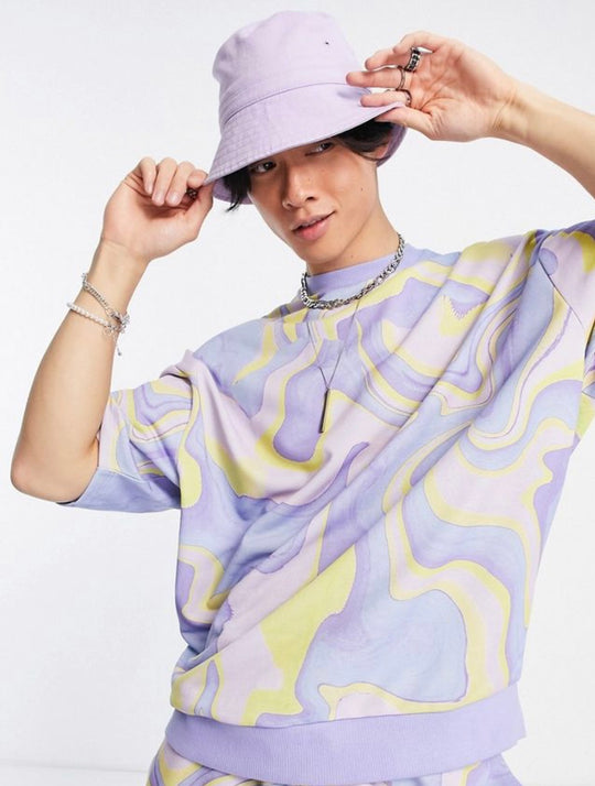 ASOS DESIGN co-ord oversized short sleeve sweatshirt with all over swirl print