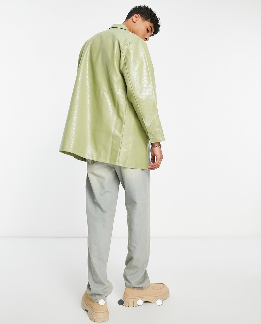 ASOS DESIGN oversized croc faux leather shacket in sage green