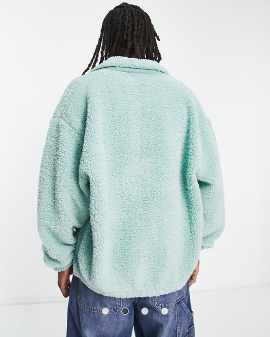 ASOS DESIGN oversized borg & quilted jacket in green blue surf