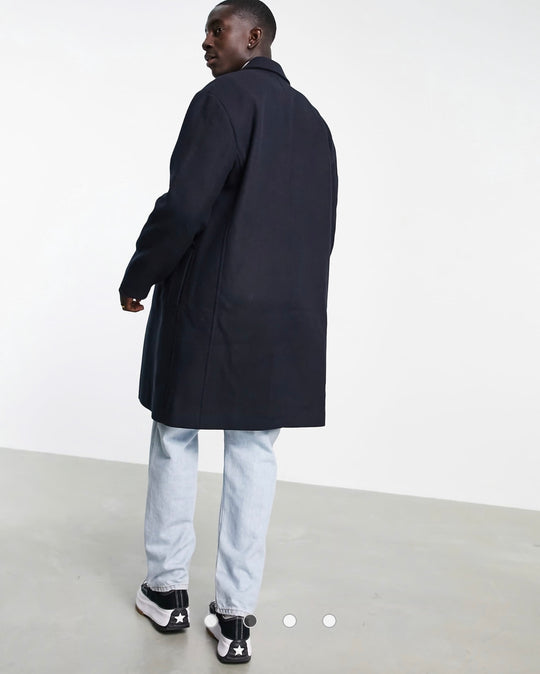 ASOS DESIGN relaxed fit wool mix overcoat in Navy
