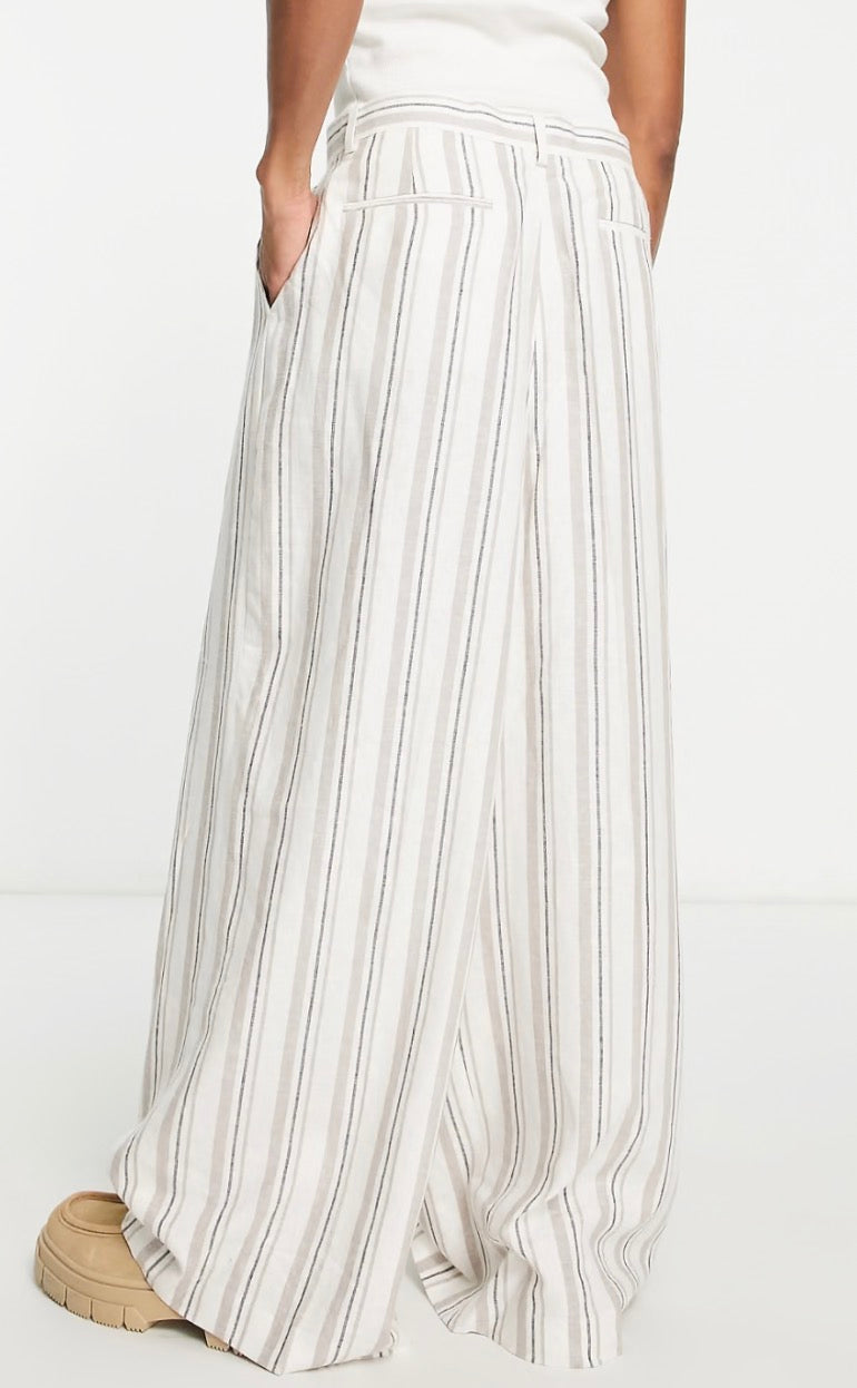 ASOS DESIGN extreme wide leg suit trousers in ecru stripe