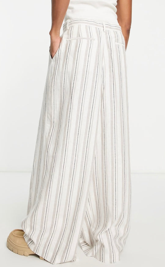 ASOS DESIGN extreme wide leg suit trousers in ecru stripe