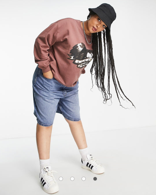 Daisy Street boxy fit washed brown sweatshirt with eagle graphic