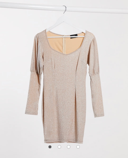 AX Paris puff sleeve mini dress in metallic light pink in beige