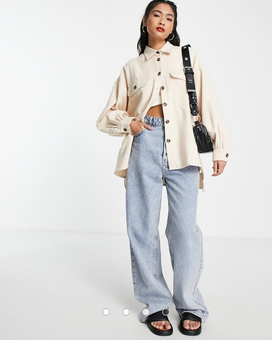 ASOS DESIGN oversized shacket in cream with tortoiseshell buttons