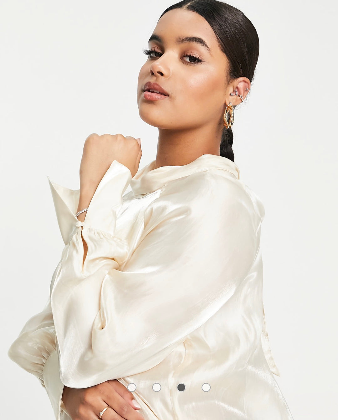 Pretty Lavish Curve high neck organza blouse in champagne metallic