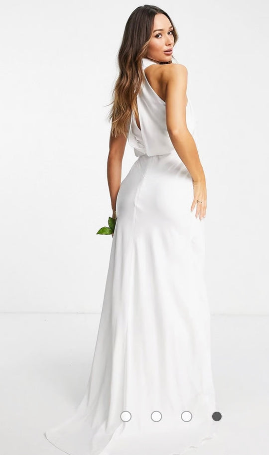 ASOS EDITION Valentina ruched halter neck maxi in ivory