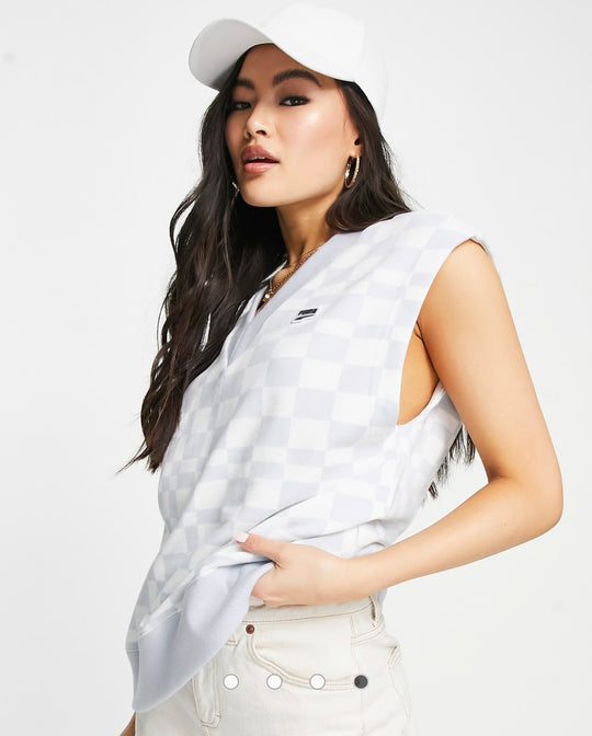 Puma Downtown checkerboard sweater vest in pale blue and white