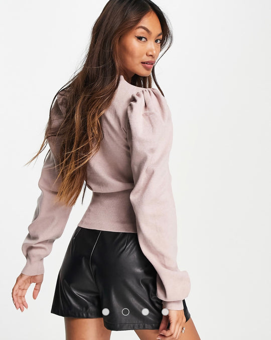 Fashion Union puff sleeve knitted jumper in dusky pink