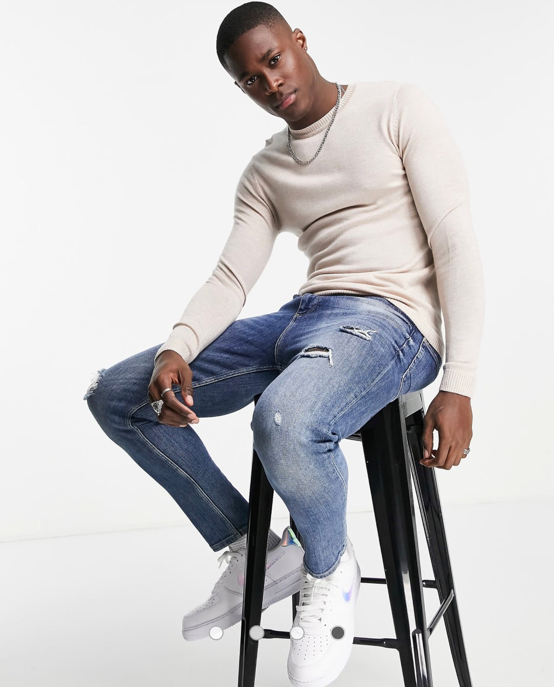 ASOS DESIGN muscle fit merino wool crew neck jumper in oatmeal marl