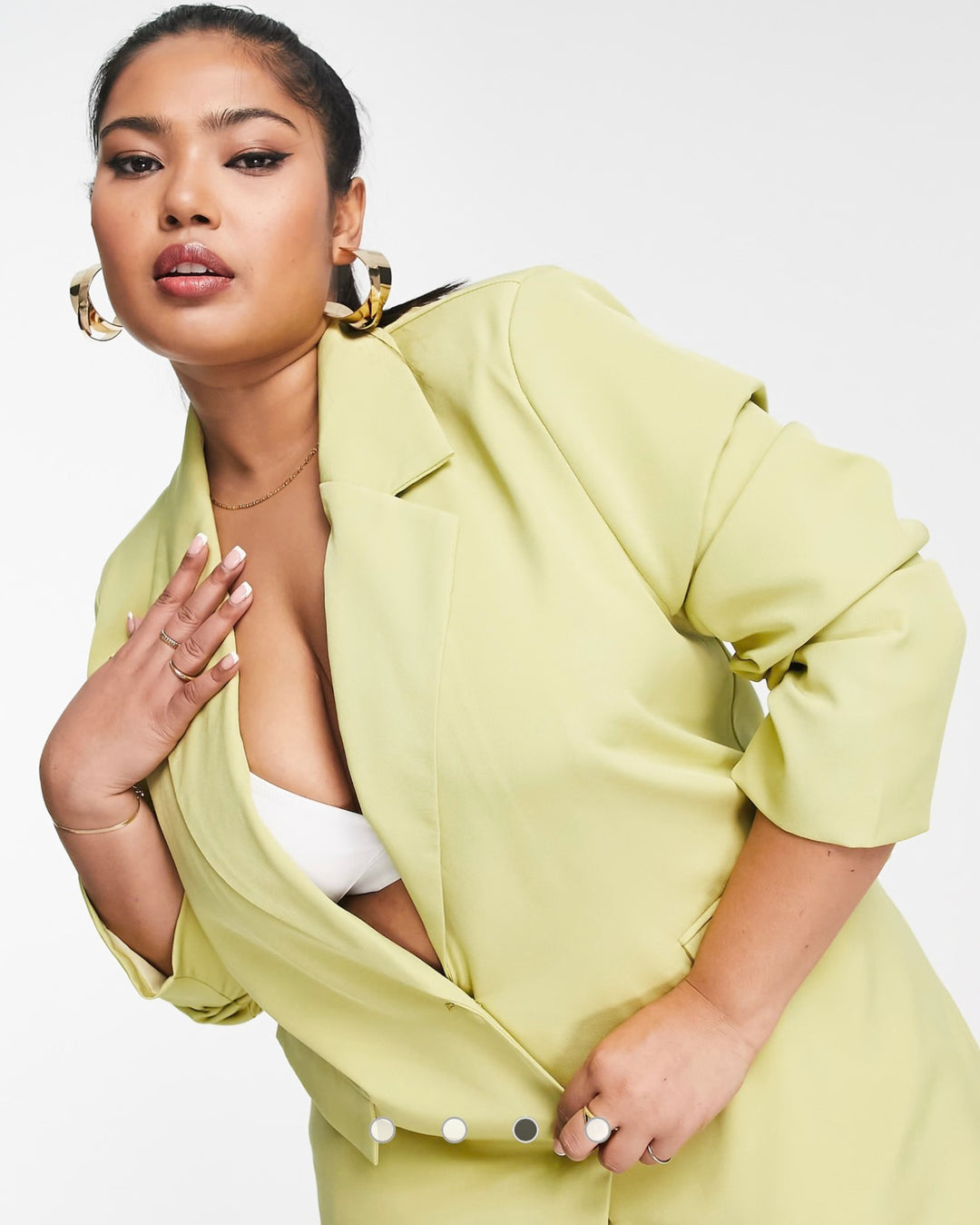 In The Style Plus x Perrie Sian boyfriend blazer co-ord in lime