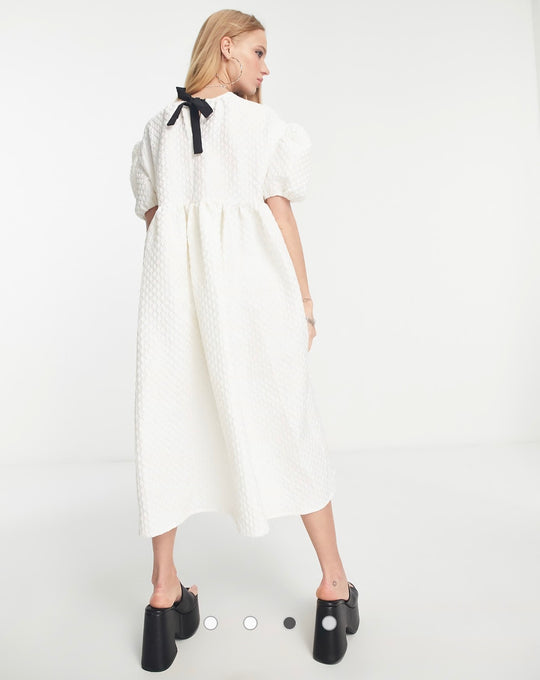 Sister Jane midi smock dress in ivory heart jacquard
