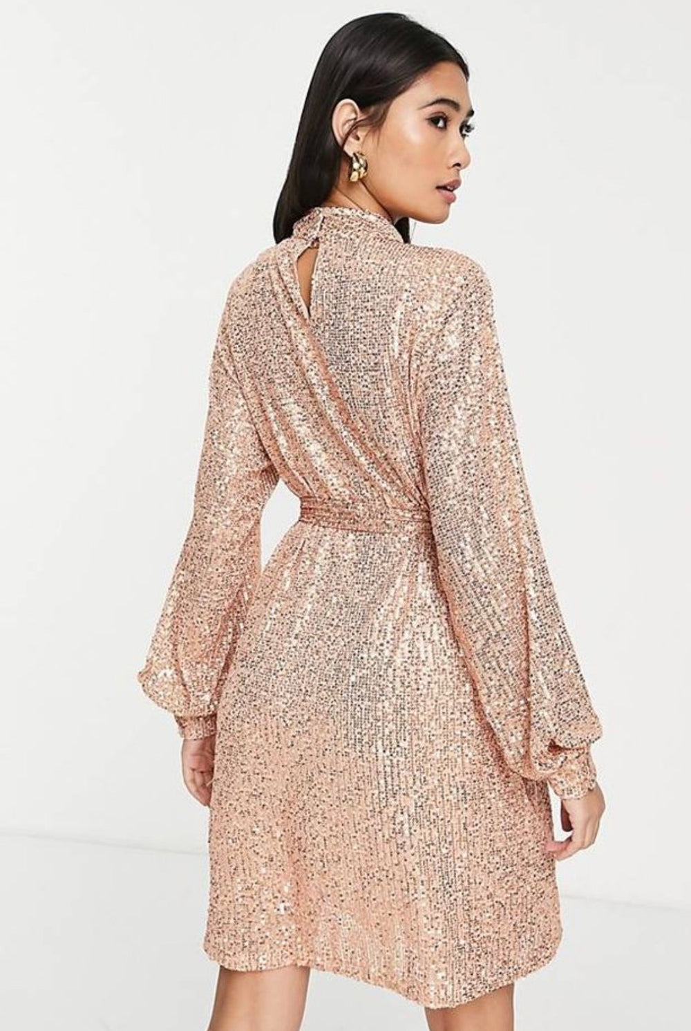 Pretty Lavish sequin balloon sleeve mini dress in Rose Gold