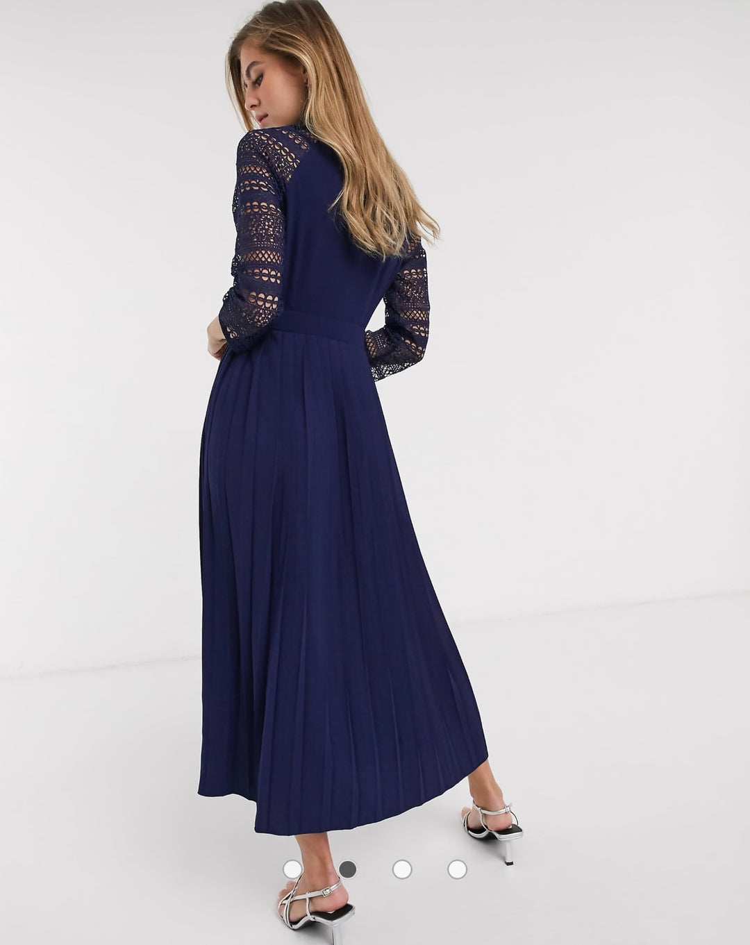 Little Mistress lace detail midaxi dress in navy blue