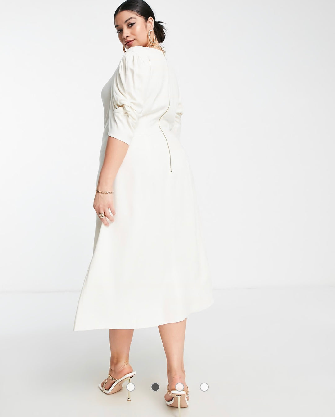 Closet London Plus twist front puff sleeve midi dress in cream