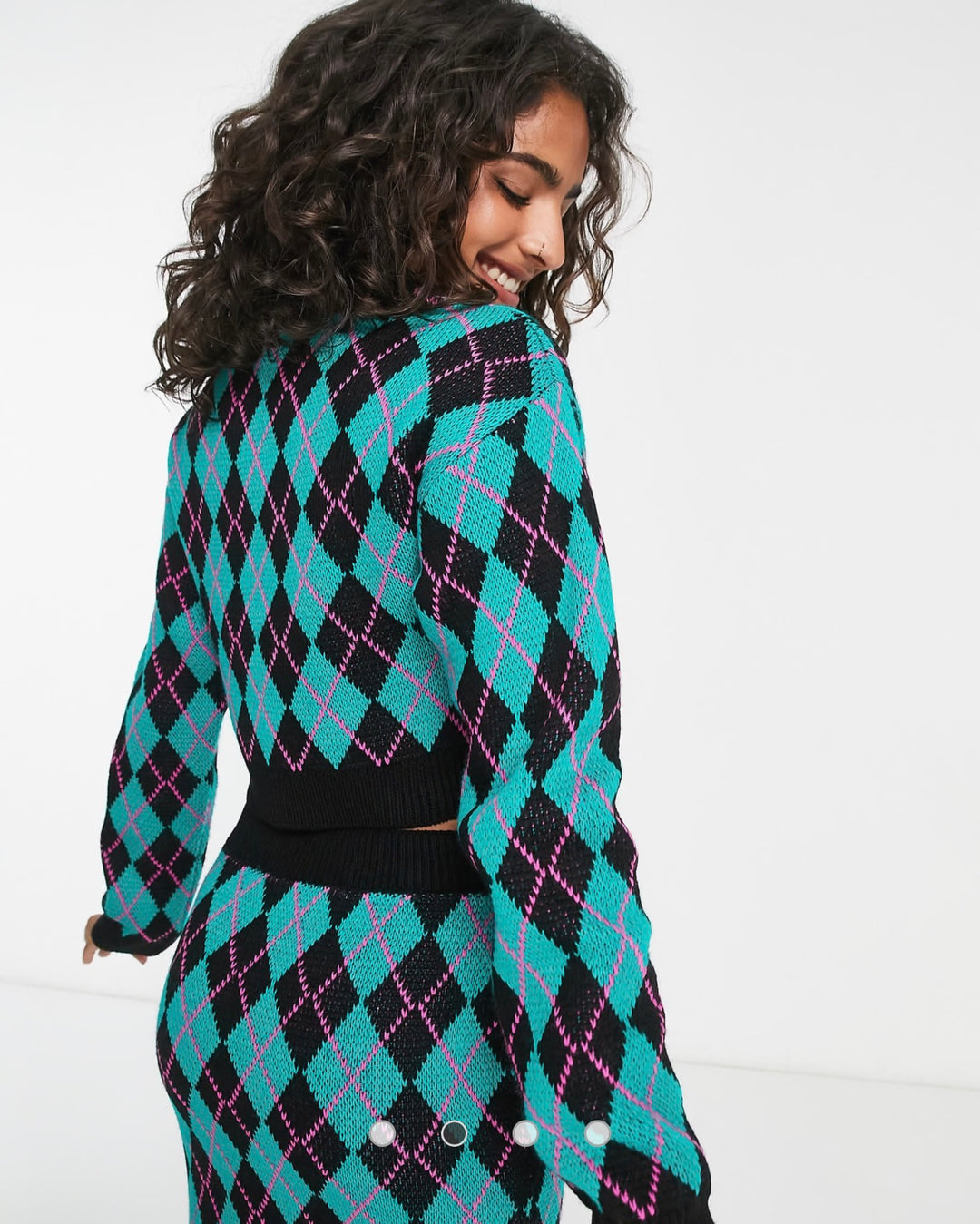 ASOS DESIGN Petite co-ord jumper in argyl pattern in green