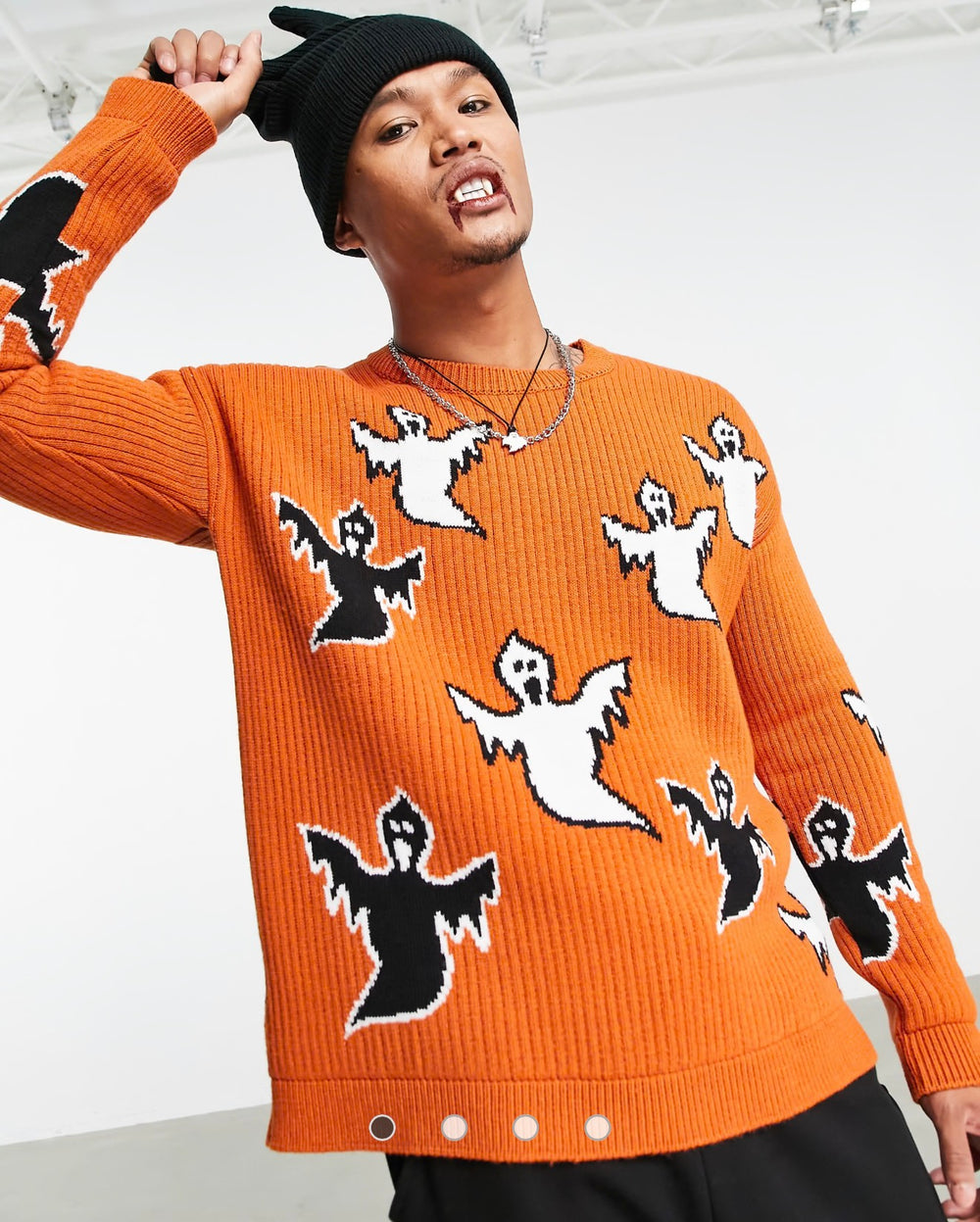 ASOS DESIGN knitted halloween jumper with ghosts