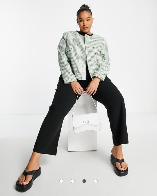 Mango curve woven jacket in green