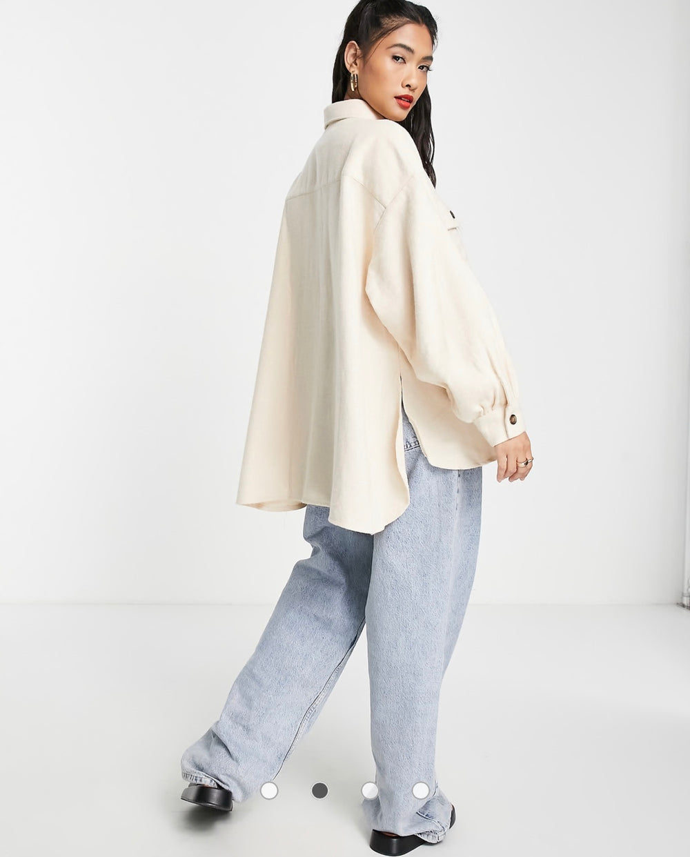 ASOS DESIGN oversized shacket in cream with tortoiseshell buttons