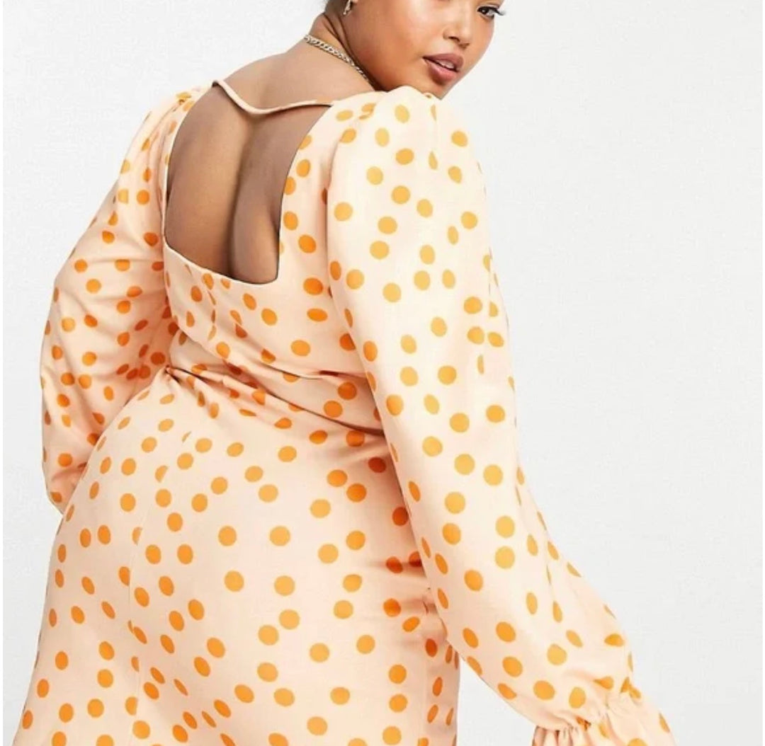 ASOS DESIGN Curve square neck long sleeve wrap mini dress in multi