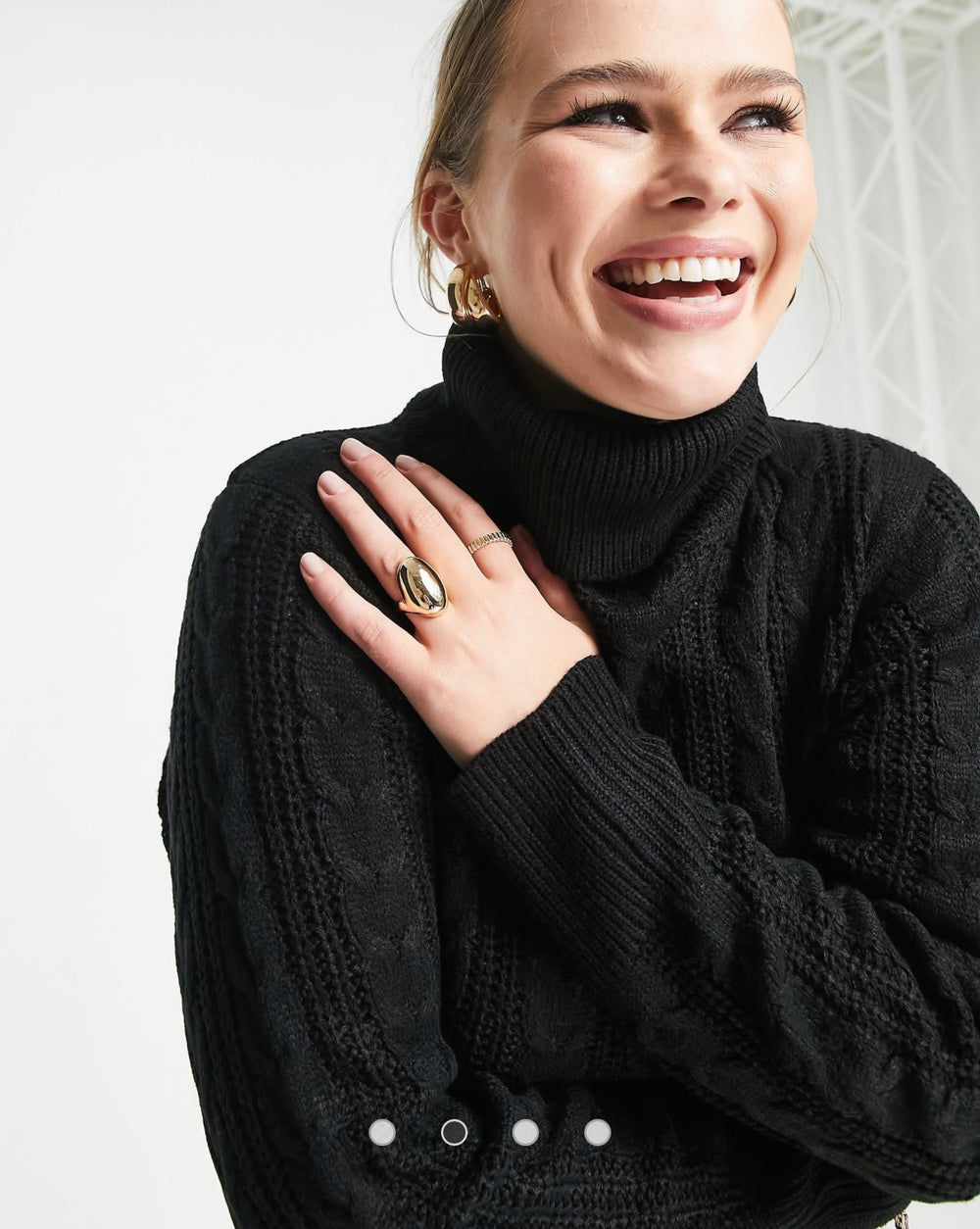 Brave Soul tiba roll neck cable knit dress in black