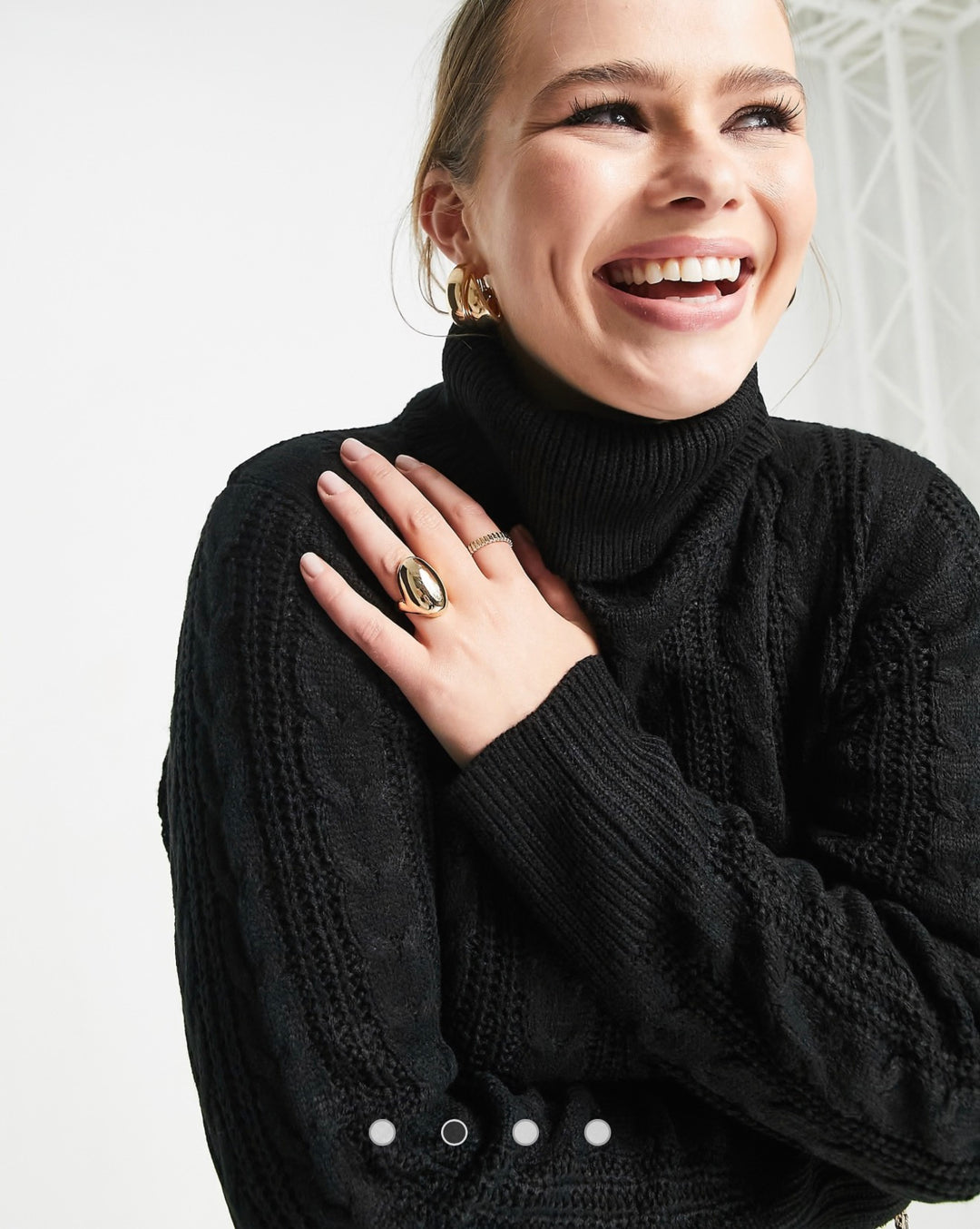 Brave Soul tiba roll neck cable knit dress in black