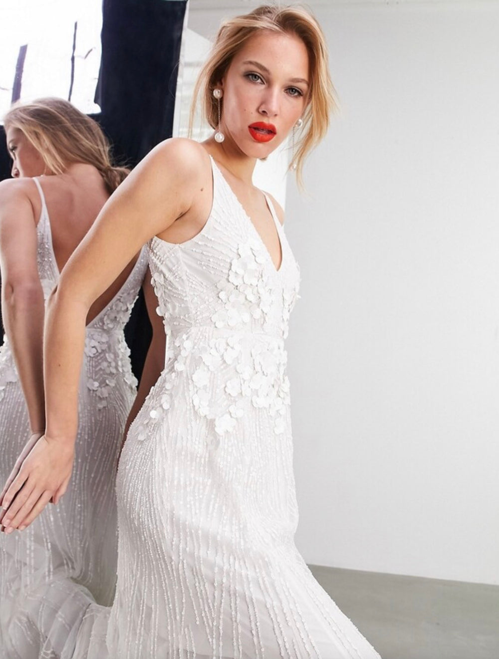 ASOS EDITION Natalia 3D floral embellished cami wedding dress in ivory