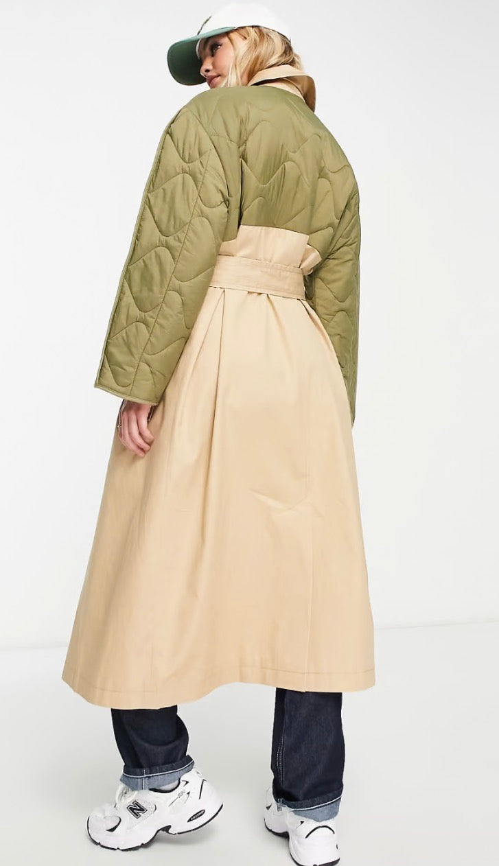 ASOS DESIGN hybrid quilted trench coat in khaki
