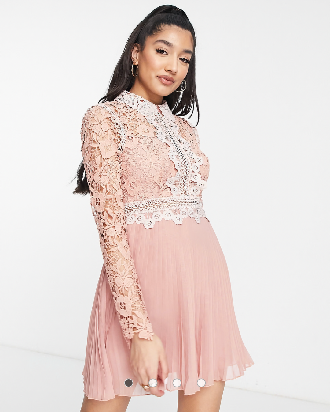ASOS DESIGN lace mini dress with collar detail and pleated skirt