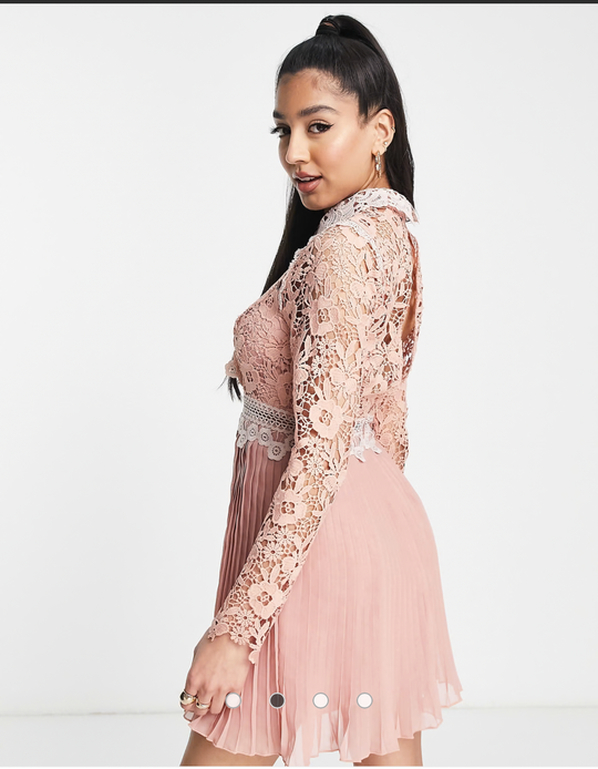 ASOS DESIGN lace mini dress with collar detail and pleated skirt