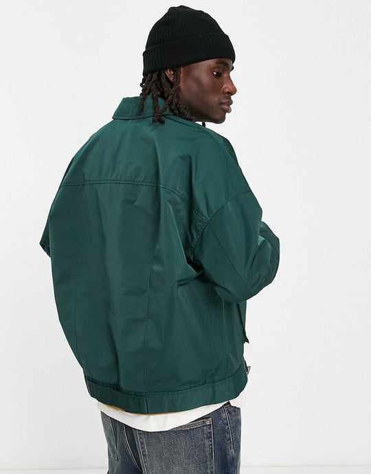 ASOS DESIGN oversized harrington with pockets and belt detail in green