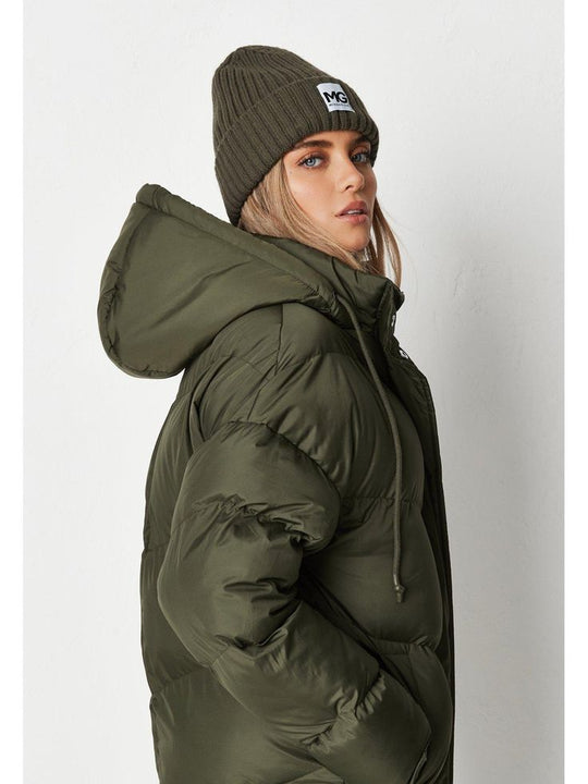 Missguided chevron-mallinen pitkä toppatakki, khaki