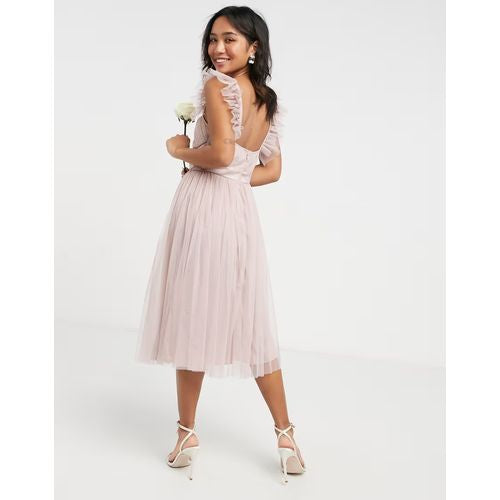 Anaya With Love Petite Bridesmaid tulle frill sleeve in Pink