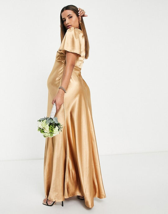 Little Mistress Maternity Bridesmaid tea dress in golden caramel