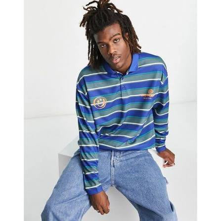ASOS Daysocial oversized rugby shirt in all over navy stripe print