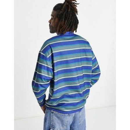 ASOS Daysocial oversized rugby shirt in all over navy stripe print