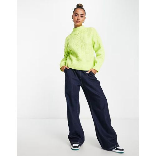 Nobody's Child roll neck cable knit jumper in lime green